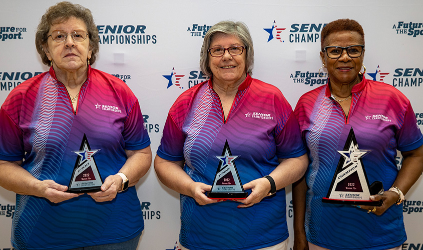 Agnes Bluemke, Diane Boudreau and Iris Mitchell at 2022 USBC Senior Championships