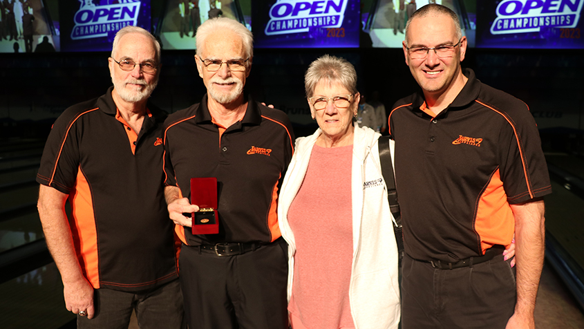 John Evans, Robert Evans Sr., Linda Evans and Robert Evans Jr. at 2023 USBC Open Championships