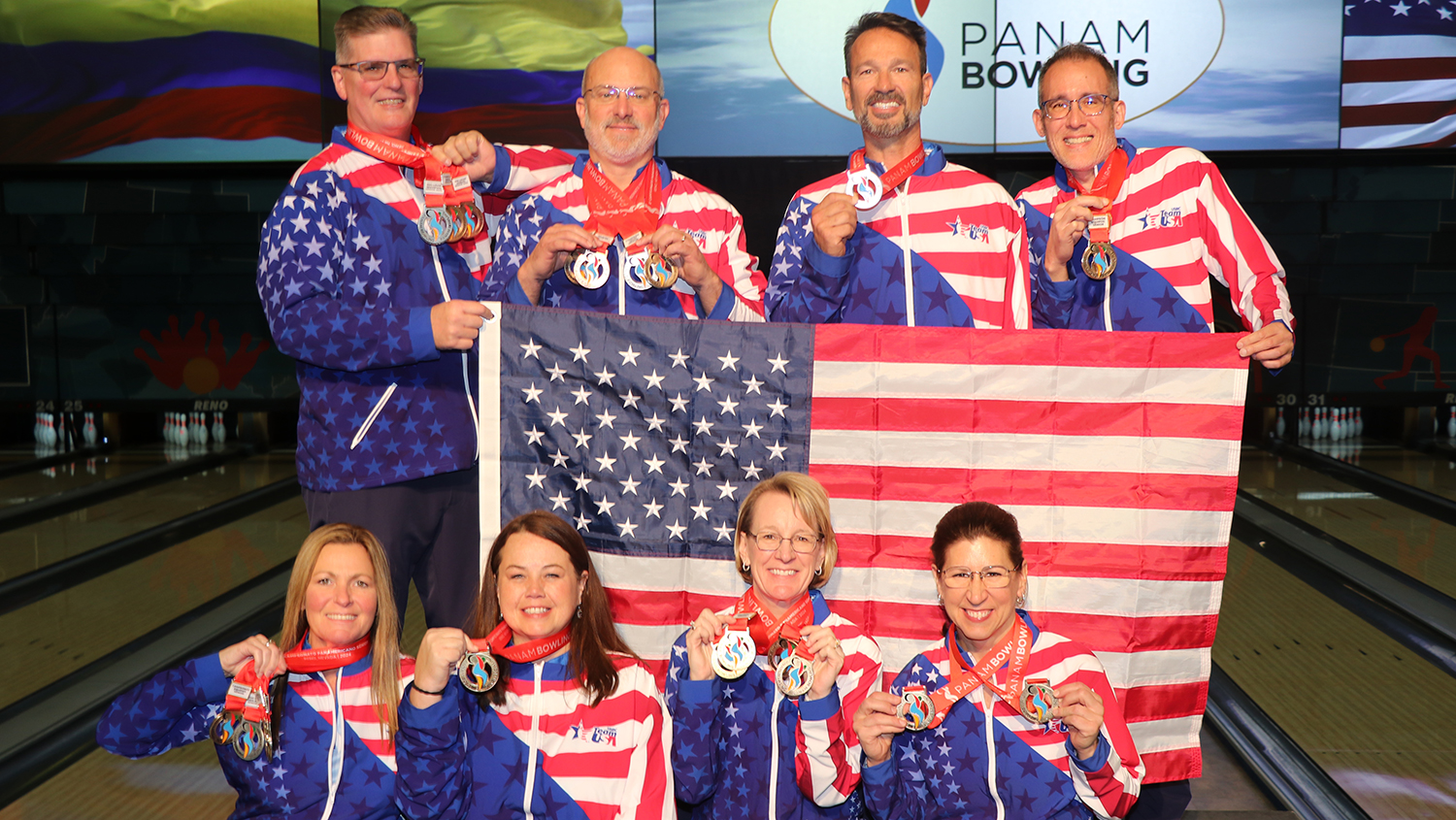 Senior Team USA's women and men at the 2024 PANAM Bowling Championships