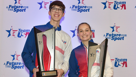Brandon Bohn and Jillian Martin with U.S. Amateur trophies