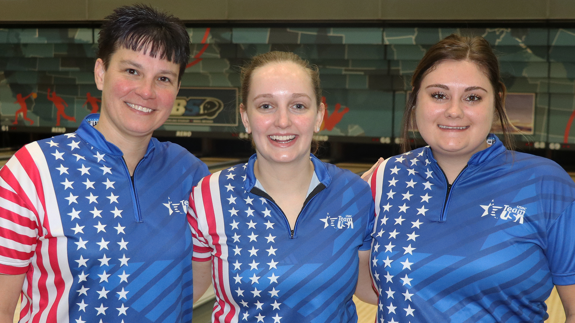 Shannon Pluhowsky, Jillian Martin and Lauren Russo at the 2024 PANAM Bowling Championships