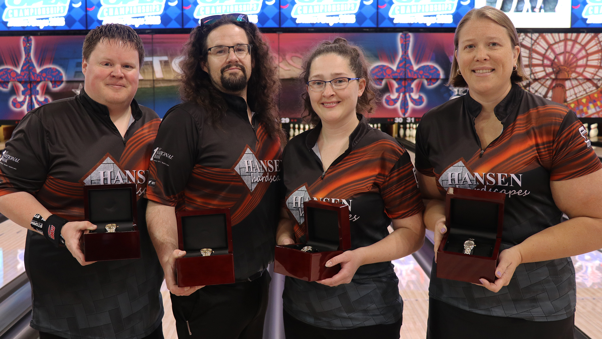 Hansen Hardscapes receiving their championship watches at the 2025 USBC Open Championships Hansen Hardscapes receiving their championship watches at the 2025 USBC Open Championships