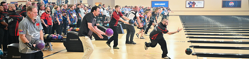 Bowlers during the Mass Ball Shot at the 2024 USBC Open Championships