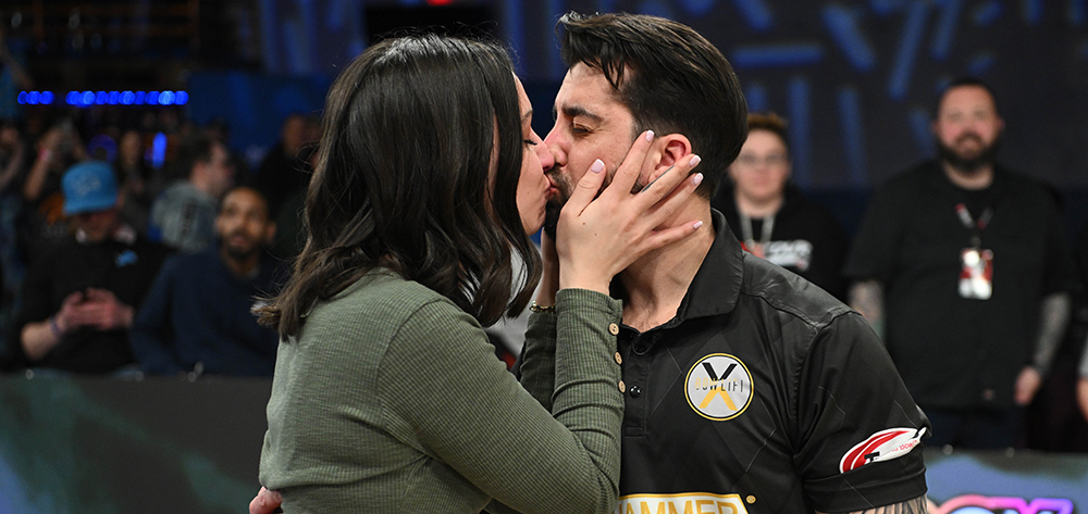 Gary Haines kisses his wife after winning the 2025 USBC Masters