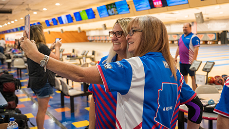Bowlers taking a selfie at the 2023 USBC Senior Championships