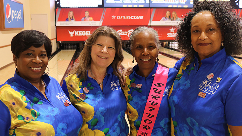 Sylvia Smith and her teammates during Bowl for the Cure Week at the 2023 USBC Women&#39;s Championships