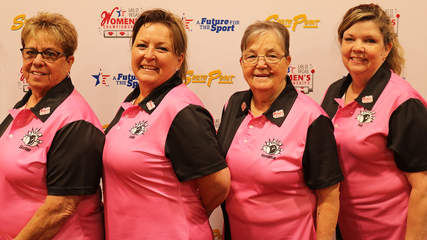 The members of One Foot In The Grave at the 2023 USBC Women's Championships