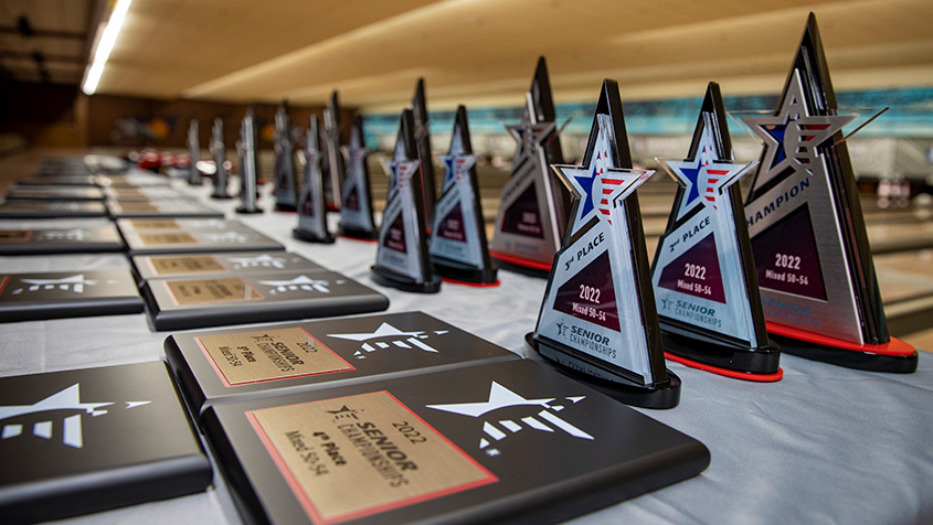 Trophies at the 2022 USBC Senior Championships